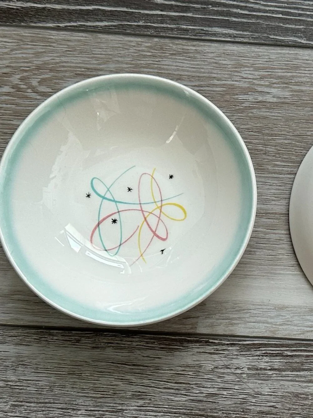 Vintage Atomic Starburst MCM Bowls w Turquoise Rim Snacks Cereal W.S. George (?)
